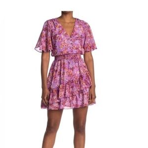 Laundry By Shelli Segal Pink and Purple Ruffled Mini Dress